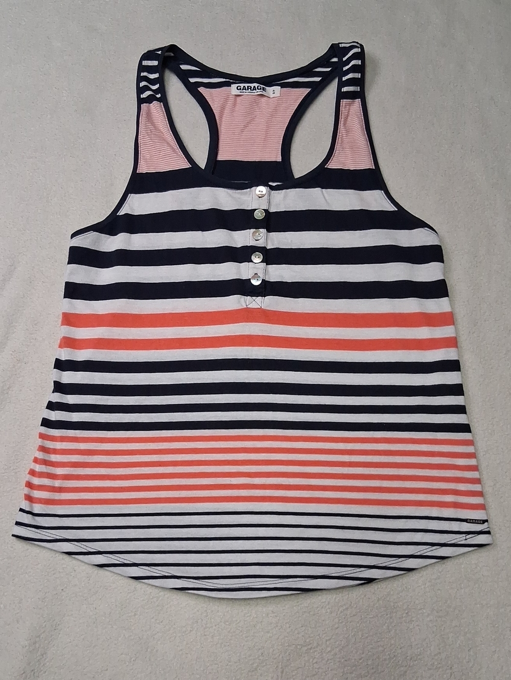 Garage Striped Racerback Tank in Navy, White & Coral